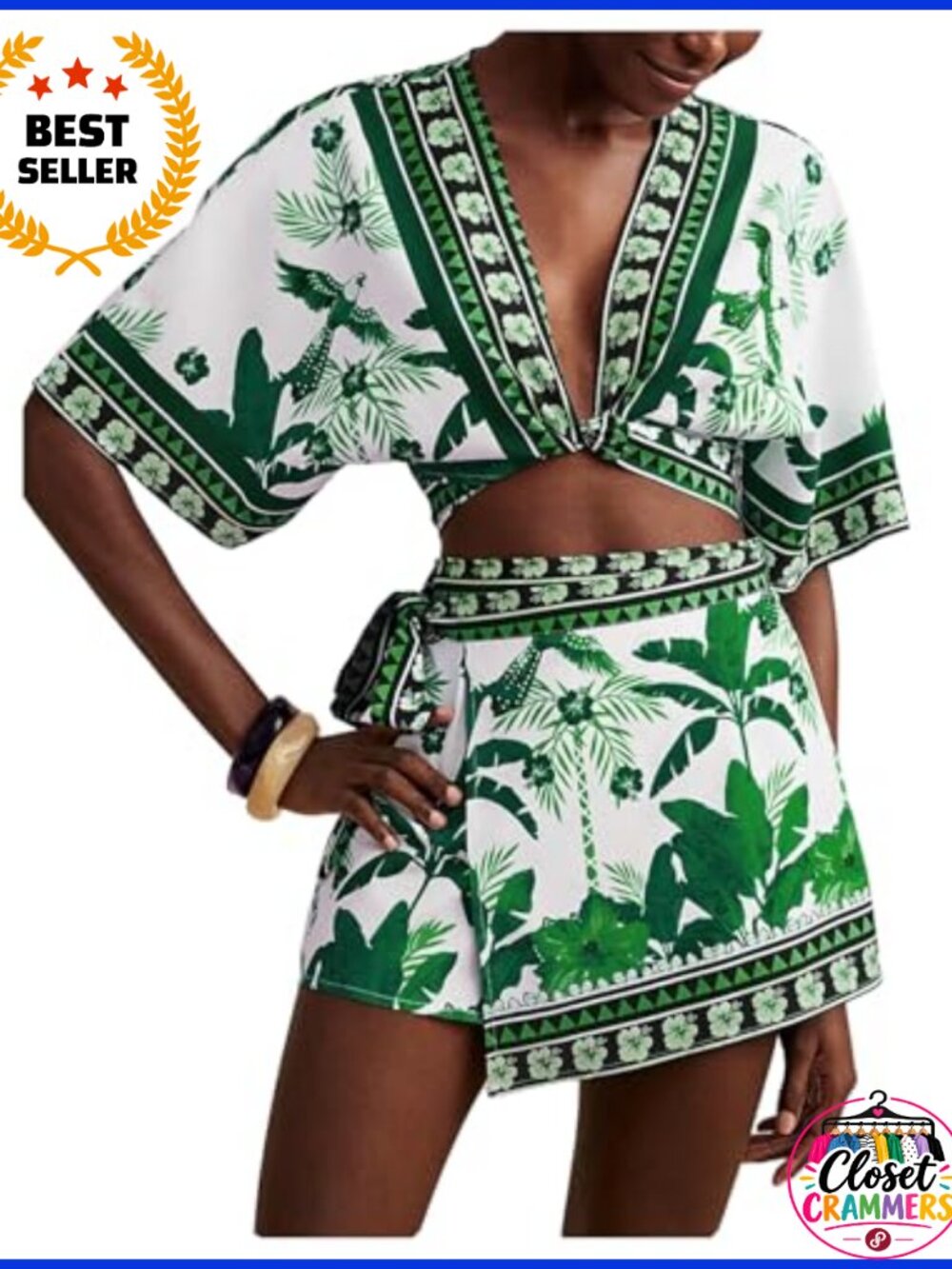 Tropical Vacation Two Piece Crop Top & Skirt Set Boho Outfit